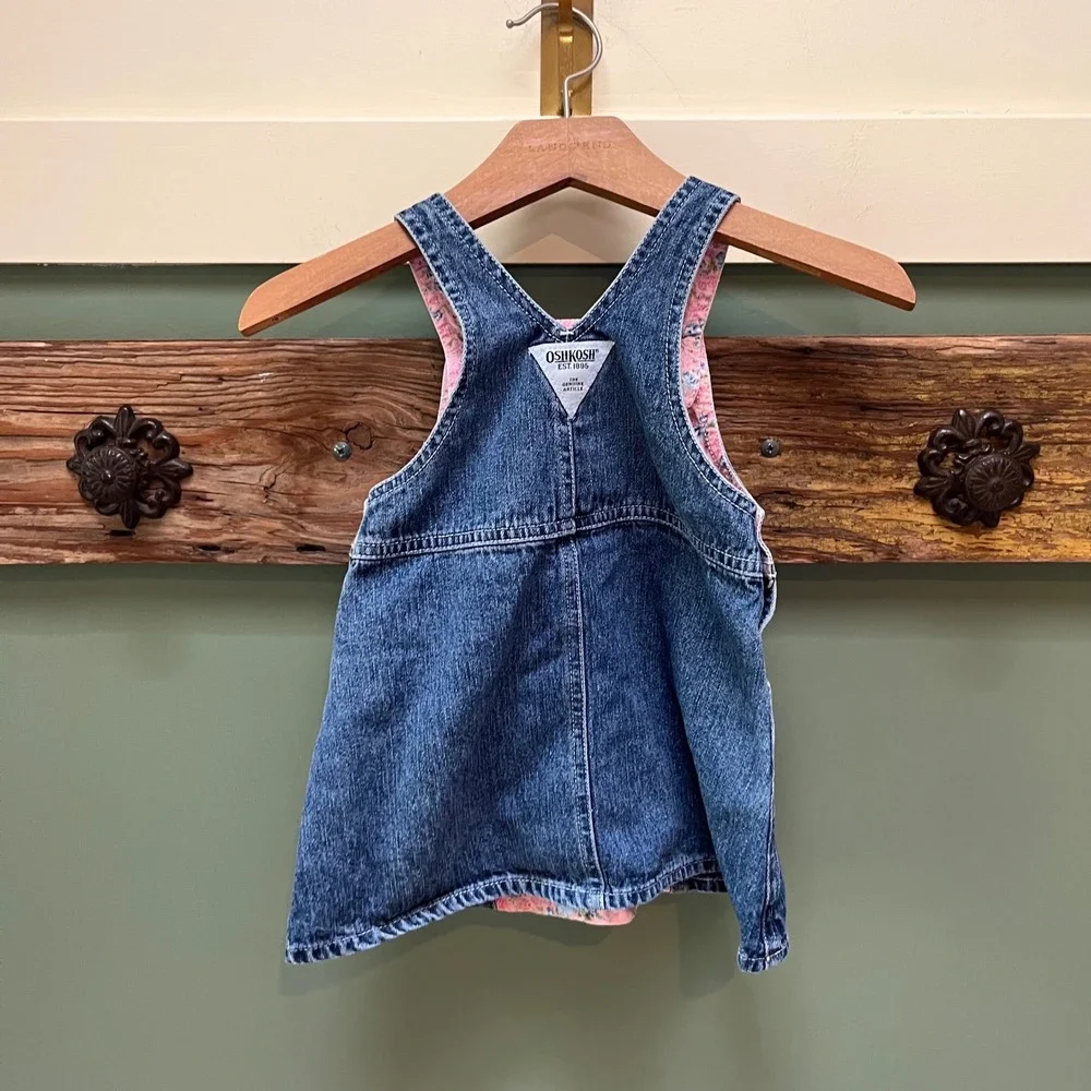 OshKosh Bgosh Girls 18M Blue Denim Floral‎ Patchwork Embroidered Overall Dress